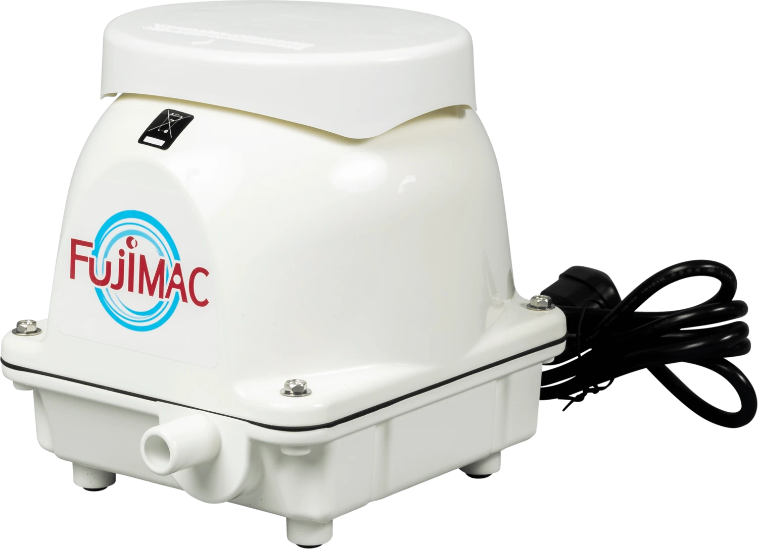 FujiMAC R2-80 air pump, showing its white housing, top filter cover and front outlet